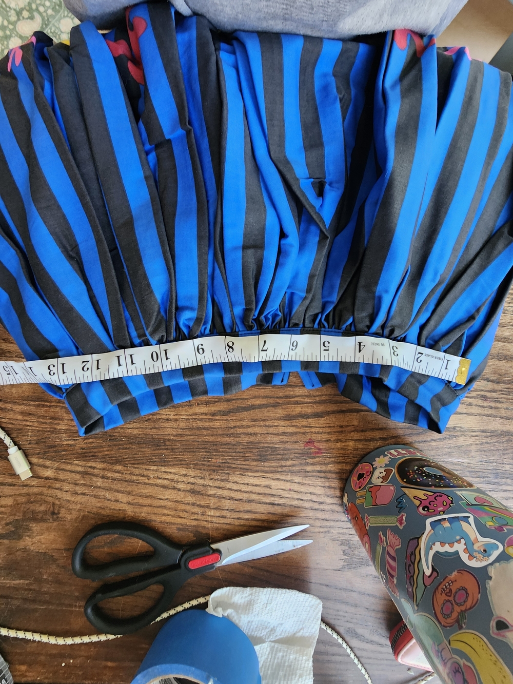 Pinup Couture Blue and Black Striped Floral Graphic Skirt - Picture 3 of 4